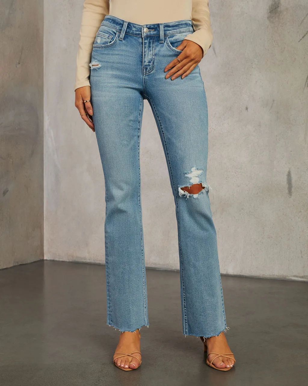 Ziggy Distressed Mid Rise Bootcut Jeans