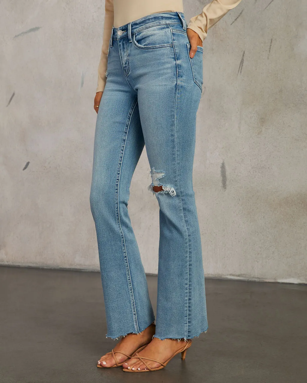 Ziggy Distressed Mid Rise Bootcut Jeans